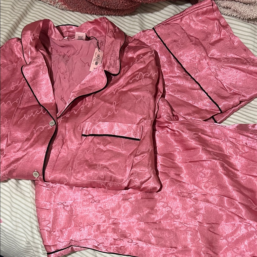 Victoria's Secret Pink Satin Sleepwear set; top medium & bottom large NWT
